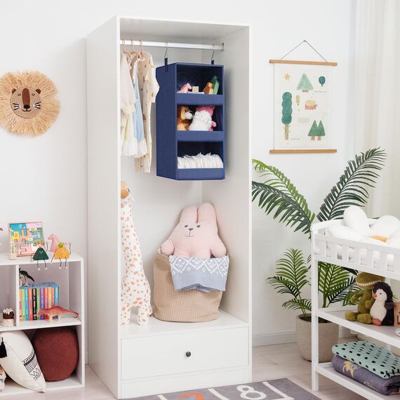 GRANNY SAYS Kleiderschrank Organizer Hängend, hänge Organizer mit 3 Fächern, 1 Stück Hängeaufbewahrung Schrank, Marineblau Kleiderschrank Hängeregal, Faltbare hänge Regal Stoff, Hanging Organiser