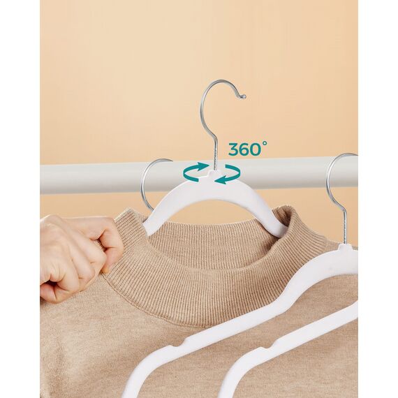 SONGMICS Kleiderbügel Samt, 30er Set, Bügel, Jackenbügel, 41,5 cm breit, Anzugbügel, dünn, gut belastbar, um 360° drehbarer Haken, für Mäntel, Hemden und Anzüge, weiß CRF026W02