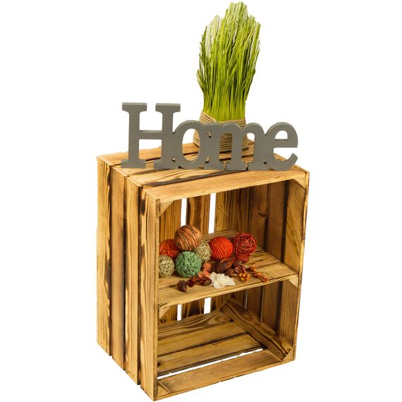 Massive Schuh- Bücherregalkiste Obstkiste Weinkiste Maße ca 50 x 40 x 31cm xxxaus dem Alten LandxxxWeinkisten Obstkisten Holzkiste Dekokiste Regal (Natur quer) (1, Geflammt, kurze Unterteilung)