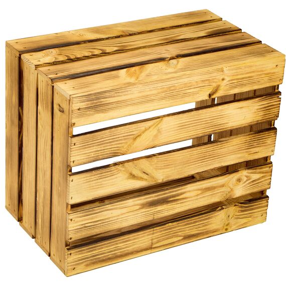 Kistenkolli Altes Land 6er Set flambierte/geflammte Massive Obstkisten als Regal mit Zwischenboden 50x40x30cm Apfelkisten Weinkisten Holzkisten