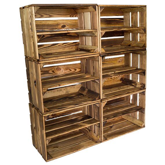 geflammtes Schuhregal Bella Mini für Kinder mit Zwischenbrett 40 x 30 x 25 cm/Apfelkisten Weinkisten Holzkisten aus dem Alten Land (6 x Schuhregal Mini für Kinder)