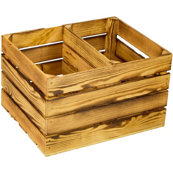 flambierte/geflammte Bücherregal - Schuhregalkiste mit Zwischenbrett/Mittelbrett Einlage ca 50x40x30cm / Apfelkisten Weinkisten Holzkisten aus dem Alten Land (GEFLAMMT MIT Einlage QUER)