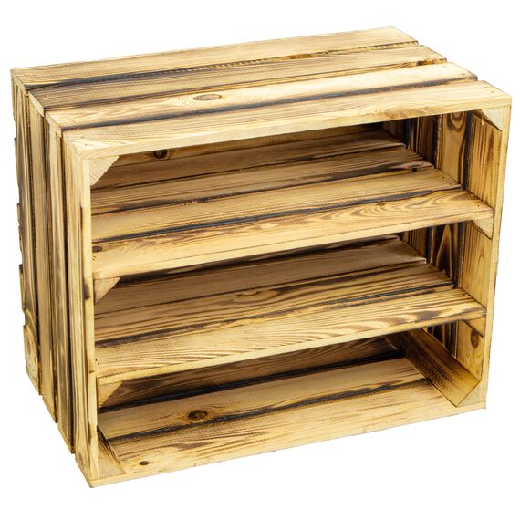 Weisse/geflammte Bücherregal - Schuhregalkiste mit Zwischenbrett/Mittelbrett Einlage ca 50x40x30cm / Apfelkisten Weinkisten Holzkisten aus dem Alten Land (doppelt gefammt Längs)