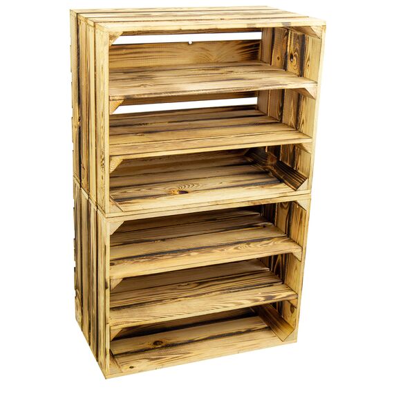 Weisse/geflammte Bücherregal - Schuhregalkiste mit Zwischenbrett/Mittelbrett Einlage ca 50x40x30cm / Apfelkisten Weinkisten Holzkisten aus dem Alten Land (doppelt gefammt Längs)