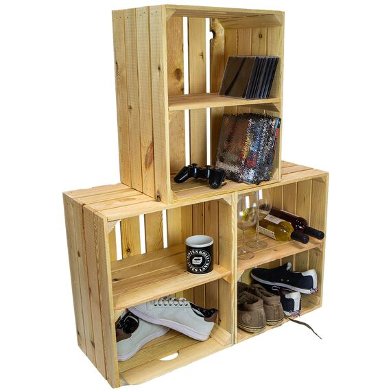 Kistenkolli Altes Land Massive Schuh- Bücherregalkiste Obstkiste Weinkiste Maße ca 50 x 40 x 31cm xxxaus dem Alten LandxxxWeinkisten Obstkisten Holzkiste Dekokiste Regal (Natur quer)