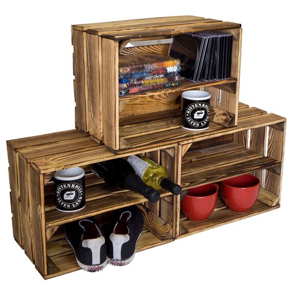 geflammtes Schuhregal Bella Mini für Kinder mit Zwischenbrett 40 x 30 x 25 cm/Apfelkisten Weinkisten Holzkisten aus dem Alten Land (1 x Schuhregal Mini für Kinder)