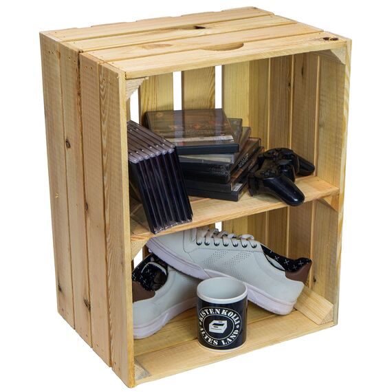 Kistenkolli Altes Land Massive Schuh- Bücherregalkiste Obstkiste Weinkiste Maße ca 50 x 40 x 31cm xxxaus dem Alten LandxxxWeinkisten Obstkisten Holzkiste Dekokiste Regal (Natur quer)
