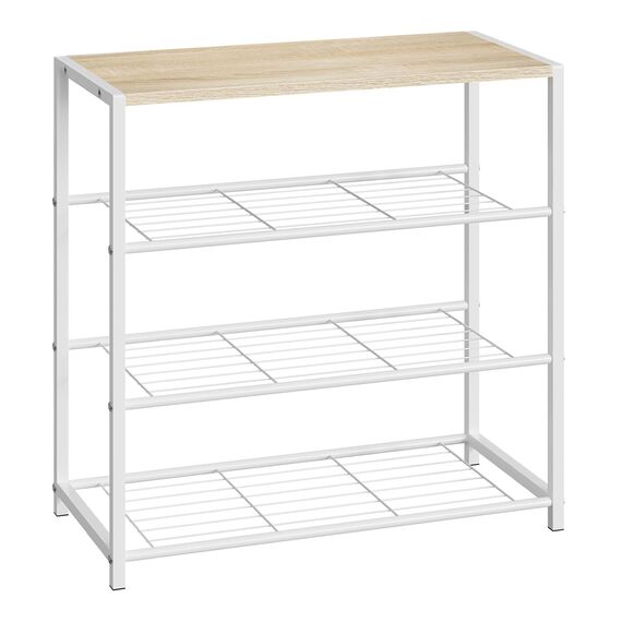 WOLTU Schuhregal mit 3 Ebenen, Schuhständer Metall, Schuhaufbewahrung platzsparend, Schuhorganizer für 9 Paar, Flur Wohnzimmer, 63x63x30 cm, weiß