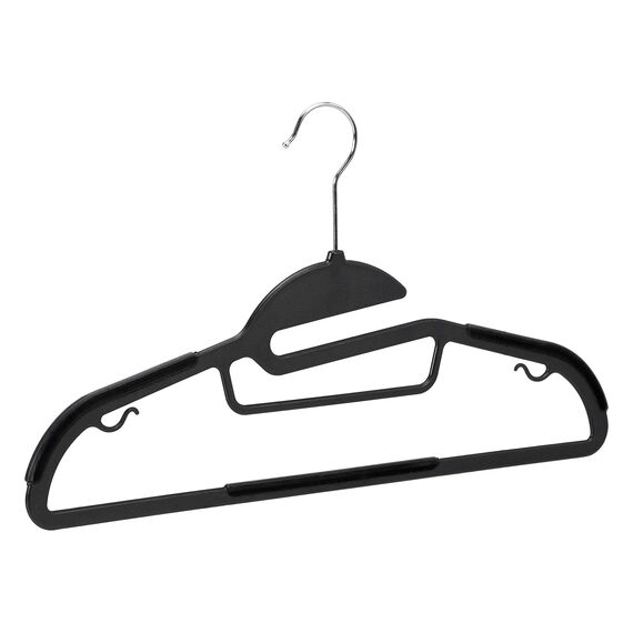 Amazon Basics Strapazierfähige Kunststoff-Kleiderbügel, mit rutschfestem Gummiüberzug und horizontalem Steg, 30er-Pack, Grau