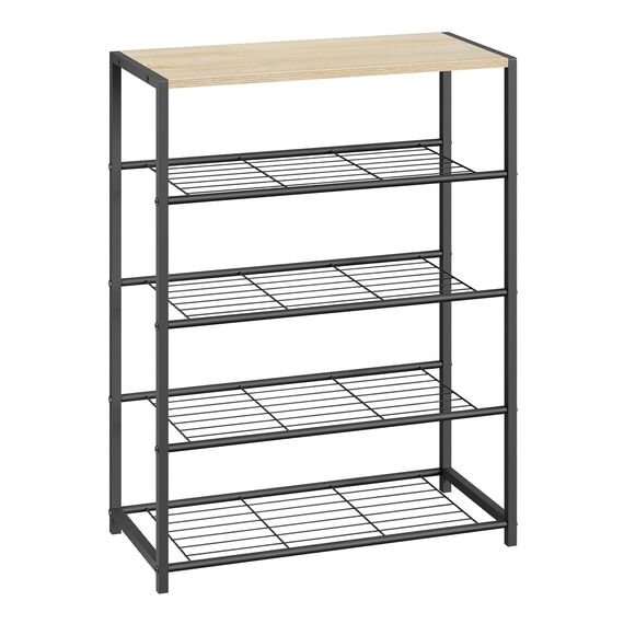 WOLTU Schuhregal mit 4 Ebenen, Schuhständer Metall, Schuhaufbewahrung platzsparend, Schuhorganizer für 12 Paar, Flur Wohnzimmer, 63x83x30 cm, schwarz