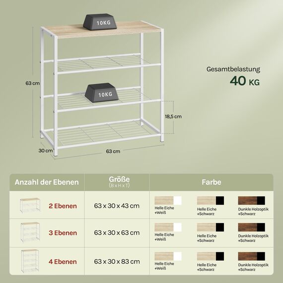 WOLTU Schuhregal mit 3 Ebenen, Schuhständer Metall, Schuhaufbewahrung platzsparend, Schuhorganizer für 9 Paar, Flur Wohnzimmer, 63x63x30 cm, weiß