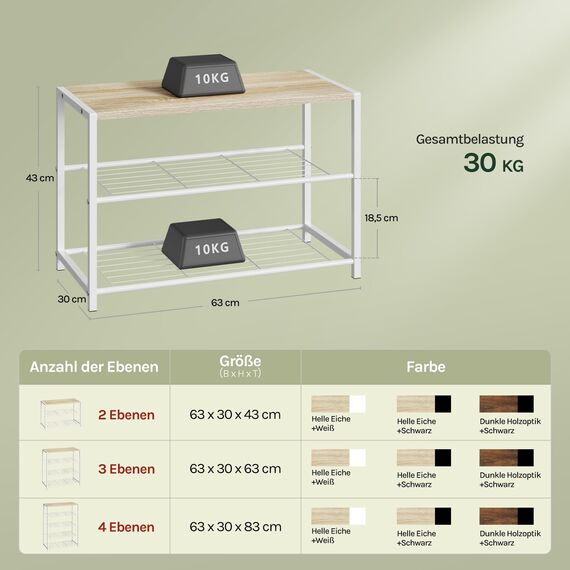 WOLTU Schuhregal mit 2 Ebenen, Schuhständer Metall, Schuhaufbewahrung platzsparend, Schuhorganizer für 6 Paar, Flur Wohnzimmer, 63x43x30 cm, weiß