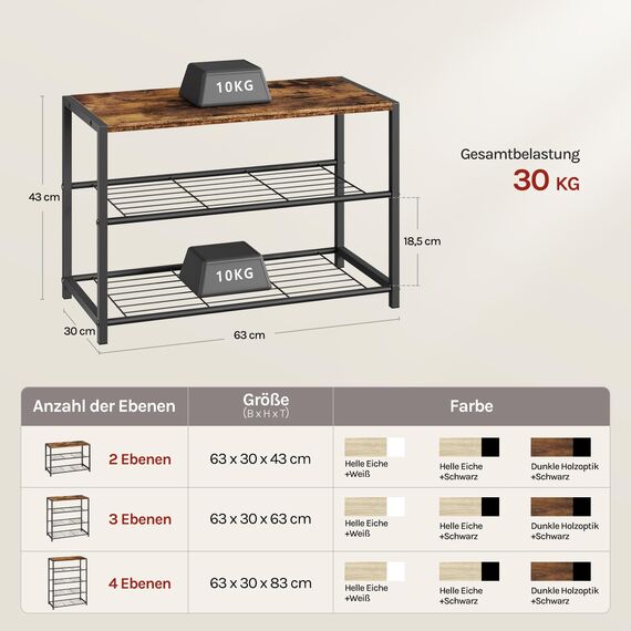 WOLTU Schuhbank Schuhregal mit Sitzfläche Badregal Schuhablage Schuhkommode Schuhständer Organizier Sitzbank mit 2 Ablagen für ca. 6 Paar Schuhe, Holz Metall