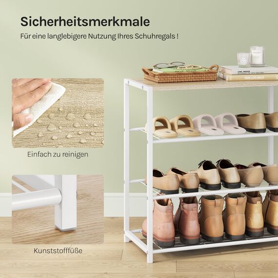 WOLTU Schuhregal mit 3 Ebenen, Schuhständer Metall, Schuhaufbewahrung platzsparend, Schuhorganizer für 9 Paar, Flur Wohnzimmer, 63x63x30 cm, weiß