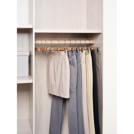 Amber Home 10 Stück 36cm Natürliche Kleiderbügel aus Holz, Robust und Glänzend Hosenbügel Aufhänger für Hosen Shorts Rock Socken Unterwäsche, mit rutschfest Clips und Drehbar Haken