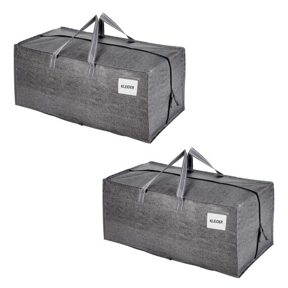 VENO 87 Liter extra große Umzugstaschen mit Rucksackgurten, Umzugshelfer, starke Griffe und Reißverschlüsse, Kleideraufbewahrung, Wäschesäcke, wiederverwendbar und nachhaltig (Grau, 2er-Pack)