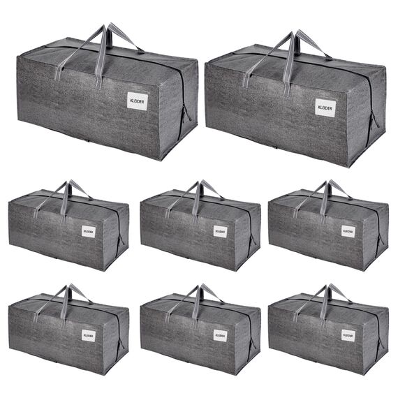 VENO 87 Liter extra große Umzugstaschen mit Rucksackgurten, Umzugshelfer, Starke Griffe und Reißverschlüsse, Kleideraufbewahrung, Wäschesäcke, wiederverwendbar und nachhaltig (Grau, 8er-Pack)