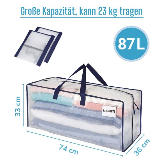 VENO 87 Liter extra große Umzugstaschen mit Rucksackgurten, Umzugshelfer, starke Griffe und Reißverschlüsse, Kleideraufbewahrung, Wäschesäcke, wiederverwendbar und nachhaltig (Transparent, 8er-Pack)