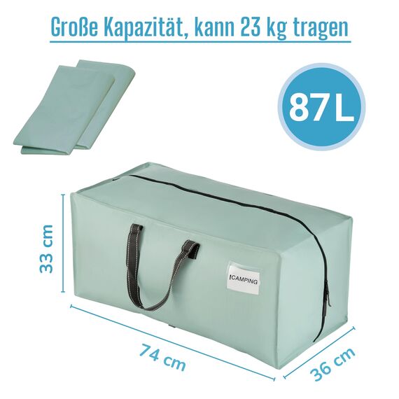 VENO 87 Liter extra große Umzugstaschen mit Rucksackgurten, Umzugshelfer, Starke Griffe und Reißverschlüsse, Kleideraufbewahrung, Wäschesäcke, wiederverwendbar und nachhaltig (Hellgrün, 6er-Pack)