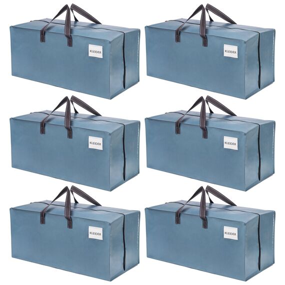 VENO 87 Liter extra große Umzugstaschen mit Rucksackgurten, Umzugshelfer, Starke Griffe und Reißverschlüsse, Kleideraufbewahrung, Wäschesäcke, wiederverwendbar und nachhaltig (Hellblau, 6er-Pack)