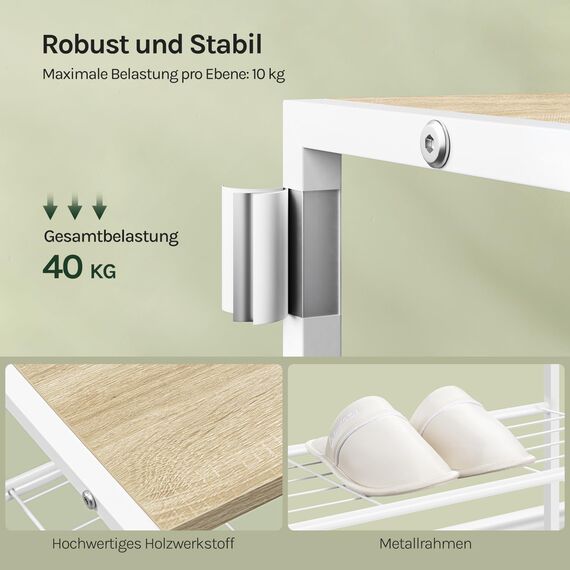WOLTU Schuhregal mit 3 Ebenen, Schuhständer Metall, Schuhaufbewahrung platzsparend, Schuhorganizer für 9 Paar, Flur Wohnzimmer, 63x63x30 cm, weiß