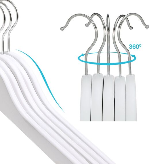 SONGMICS Kinderkleiderbügel, 20er Set Kleiderbügel Kinder, 35 cm Lange Bügel aus Holz, Massivholz, mit rutschfestem Hosensteg und Einkerbungen, Haken um 360° drehbar, Weiß CRW06W-20