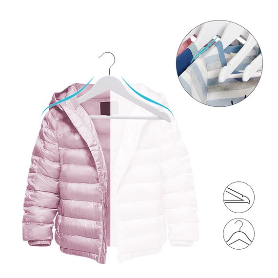 SONGMICS Kinderkleiderbügel, 20er Set Kleiderbügel Kinder, 35 cm Lange Bügel aus Holz, Massivholz, mit rutschfestem Hosensteg und Einkerbungen, Haken um 360° drehbar, Weiß CRW06W-20