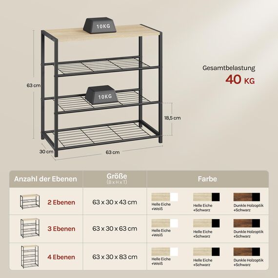 WOLTU Schuhregal mit 3 Ebenen, Schuhständer Metall, Schuhaufbewahrung platzsparend, Schuhorganizer für 9 Paar, Flur Wohnzimmer, 63x63x30 cm, schwarz