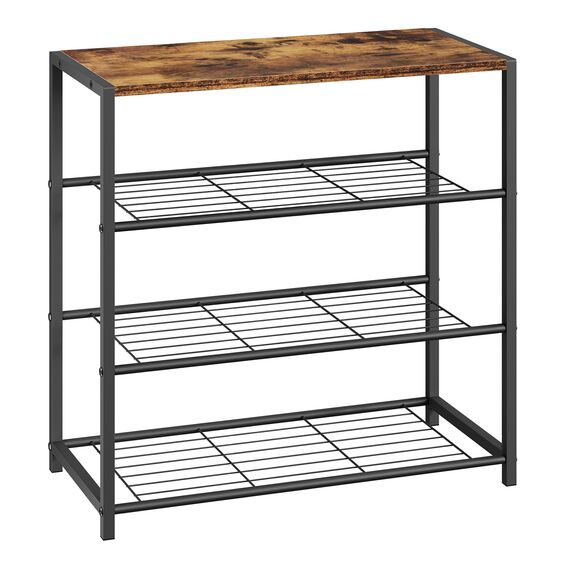 WOLTU Schuhbank Schuhregal mit Sitzfläche Badregal Schuhablage Schuhkommode Schuhständer Organizier Sitzbank mit 3 Ablagen für 9 Paar Schuhe Holz Metall