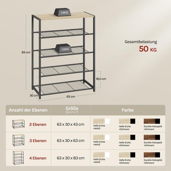 WOLTU Schuhregal mit 4 Ebenen, Schuhständer Metall, Schuhaufbewahrung platzsparend, Schuhorganizer für 12 Paar, Flur Wohnzimmer, 63x83x30 cm, schwarz