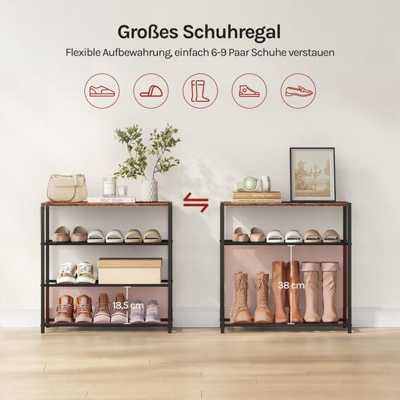 WOLTU Schuhbank Schuhregal mit Sitzfläche Badregal Schuhablage Schuhkommode Schuhständer Organizier Sitzbank mit 3 Ablagen für 9 Paar Schuhe Holz Metall