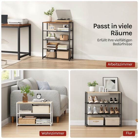 WOLTU Schuhbank Schuhregal mit Sitzfläche Badregal Schuhablage Schuhkommode Schuhständer Organizier Sitzbank mit 2 Ablagen für ca. 6 Paar Schuhe, Holz Metall