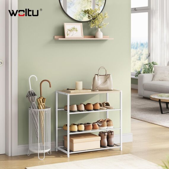 WOLTU Schuhregal mit 3 Ebenen, Schuhständer Metall, Schuhaufbewahrung platzsparend, Schuhorganizer für 9 Paar, Flur Wohnzimmer, 63x63x30 cm, weiß