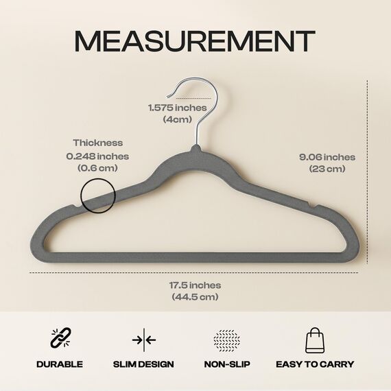 Utopia Home - Antirutsch-Kleiderbügel aus Samt - rutschfeste und strapazierfähige Kleiderbügel aus Samt - Stark genug, Jacken und Pullover zu halten (Grau, 50er-Pack)