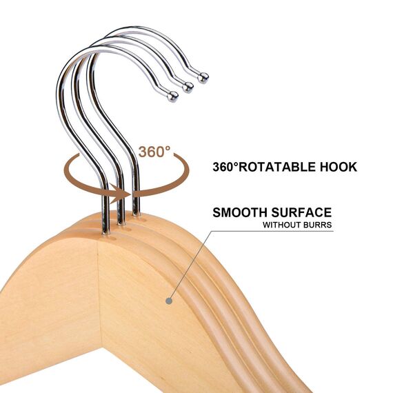 HOUSE DAY Kleiderbügel Holz Natur 60 Stück Stabil Kleiderbügel Drehbar Jackenbügel Anzugbügel Breit 44,5cm aus Naturholz