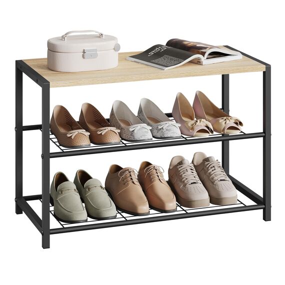 WOLTU Schuhregal mit 2 Ebenen, Schuhständer Metall, Schuhaufbewahrung platzsparend, Schuhorganizer für 6 Paar, Flur Wohnzimmer, 63x43x30 cm, schwarz