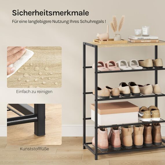 WOLTU Schuhregal mit 4 Ebenen, Schuhständer Metall, Schuhaufbewahrung platzsparend, Schuhorganizer für 12 Paar, Flur Wohnzimmer, 63x83x30 cm, schwarz