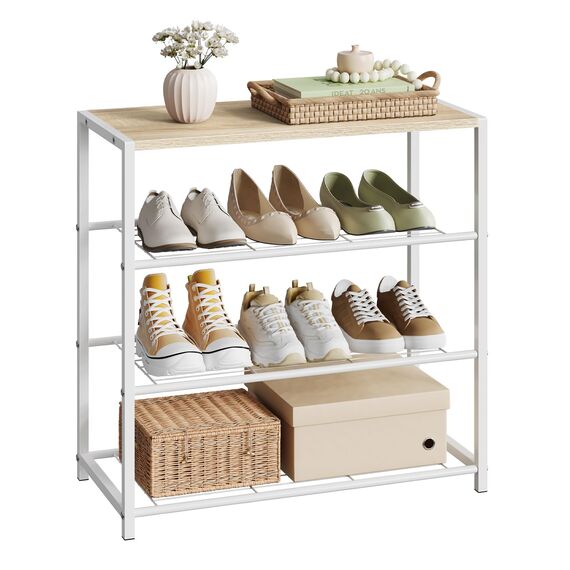 WOLTU Schuhregal mit 3 Ebenen, Schuhständer Metall, Schuhaufbewahrung platzsparend, Schuhorganizer für 9 Paar, Flur Wohnzimmer, 63x63x30 cm, weiß