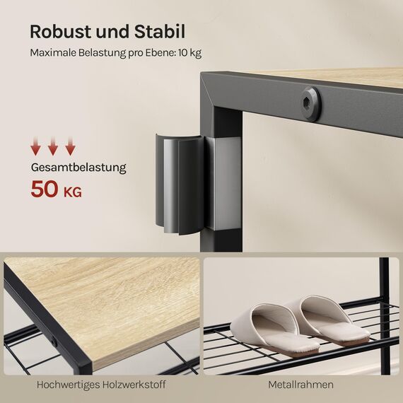 WOLTU Schuhregal mit 4 Ebenen, Schuhständer Metall, Schuhaufbewahrung platzsparend, Schuhorganizer für 12 Paar, Flur Wohnzimmer, 63x83x30 cm, schwarz