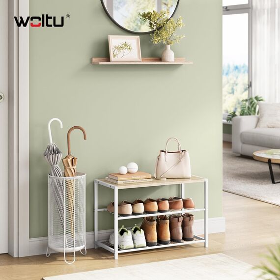 WOLTU Schuhregal mit 2 Ebenen, Schuhständer Metall, Schuhaufbewahrung platzsparend, Schuhorganizer für 6 Paar, Flur Wohnzimmer, 63x43x30 cm, weiß