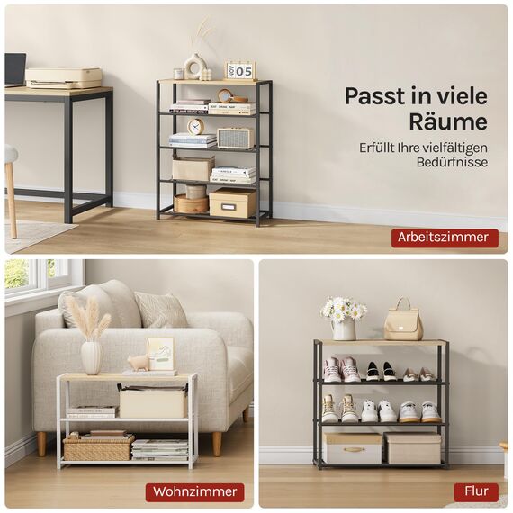 WOLTU Schuhregal mit 4 Ebenen, Schuhständer Metall, Schuhaufbewahrung platzsparend, Schuhorganizer für 12 Paar, Flur Wohnzimmer, 63x83x30 cm, schwarz