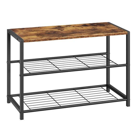 WOLTU Schuhbank Schuhregal mit Sitzfläche Badregal Schuhablage Schuhkommode Schuhständer Organizier Sitzbank mit 2 Ablagen für ca. 6 Paar Schuhe, Holz Metall