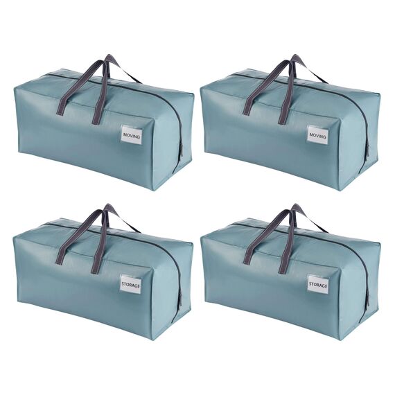 VENO 87 Liter extra große Umzugstaschen mit Rucksackgurten, Umzugshelfer, starke Griffe und Reißverschlüsse, Kleideraufbewahrung, Wäschesäcke, wiederverwendbar und nachhaltig (Hellblau, 4er-Pack)