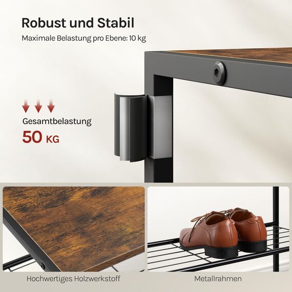 WOLTU Schuhbank Schuhregal mit Sitzfläche Badregal Schuhablage Schuhkommode Schuhständer Organizier mit 4 Ablagen für ca. 12 Paar Schuhe, Holz Metall