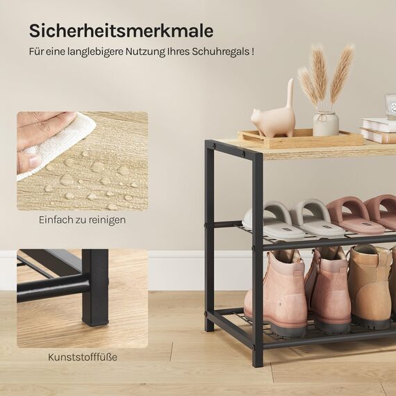 WOLTU Schuhregal mit 2 Ebenen, Schuhständer Metall, Schuhaufbewahrung platzsparend, Schuhorganizer für 6 Paar, Flur Wohnzimmer, 63x43x30 cm, schwarz