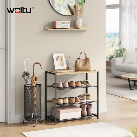WOLTU Schuhregal mit 3 Ebenen, Schuhständer Metall, Schuhaufbewahrung platzsparend, Schuhorganizer für 9 Paar, Flur Wohnzimmer, 63x63x30 cm, schwarz
