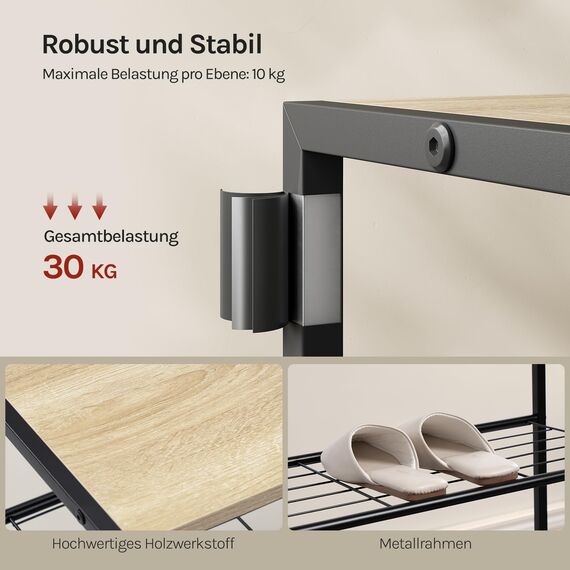 WOLTU Schuhregal mit 2 Ebenen, Schuhständer Metall, Schuhaufbewahrung platzsparend, Schuhorganizer für 6 Paar, Flur Wohnzimmer, 63x43x30 cm, schwarz