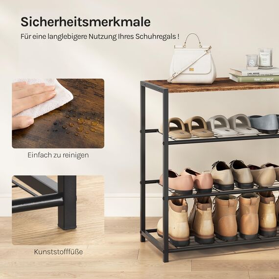 WOLTU Schuhbank Schuhregal mit Sitzfläche Badregal Schuhablage Schuhkommode Schuhständer Organizier Sitzbank mit 3 Ablagen für 9 Paar Schuhe Holz Metall
