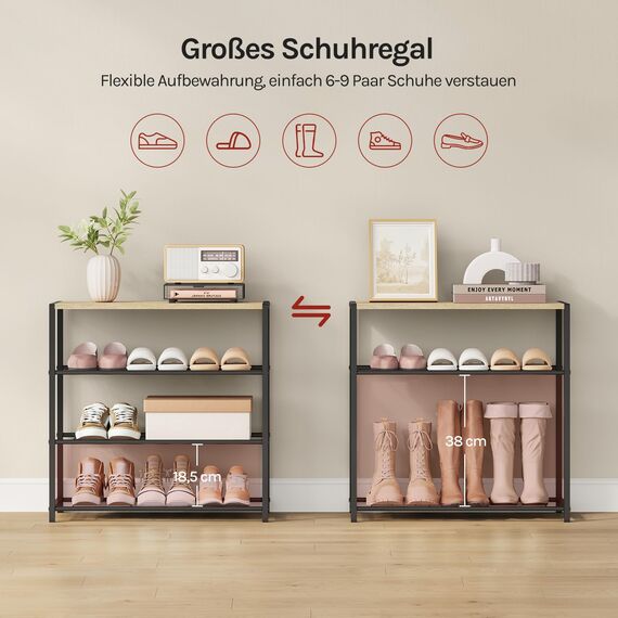 WOLTU Schuhregal mit 3 Ebenen, Schuhständer Metall, Schuhaufbewahrung platzsparend, Schuhorganizer für 9 Paar, Flur Wohnzimmer, 63x63x30 cm, schwarz
