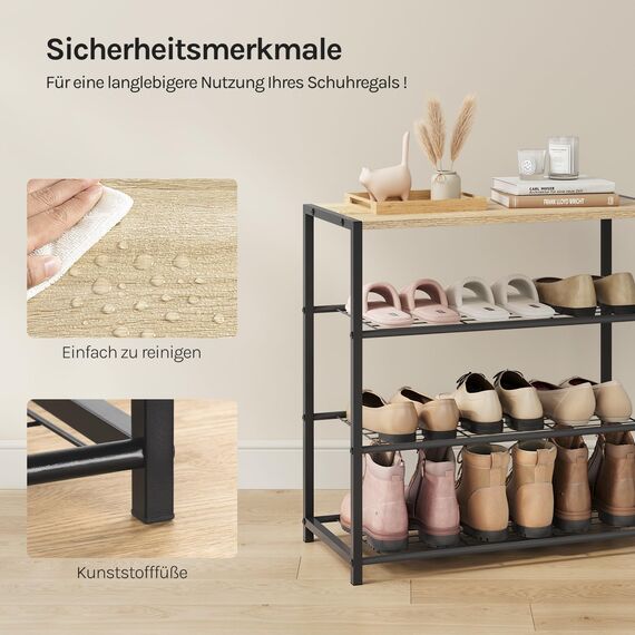 WOLTU Schuhregal mit 3 Ebenen, Schuhständer Metall, Schuhaufbewahrung platzsparend, Schuhorganizer für 9 Paar, Flur Wohnzimmer, 63x63x30 cm, schwarz